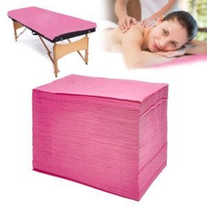 100Pcs Disposable Massage Table Sheets 31″ x 71″ Non-Woven Fabric Disposable Bed Sheets SPA Bed Cover Breathable Oil-Waterproof Sheets for Travel Spa Tatto Hotel Salon (Pink)