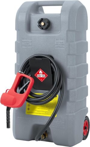 15 Gallon Portable Fuel Caddy with Manual Transfer Nozzle, Gasoline and Diesel Fuel Tank On Wheels, Siphon Mode with Flowing Rate of 2 Gallons Per Minute (Grey)