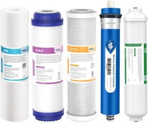 Membrane Solutions Reverse Osmosis Filter Replacement, 75 GPD Complete Replacement Filter Set For Under Sink 5-Stage Reverse Osmosis Replacement Water Filter System