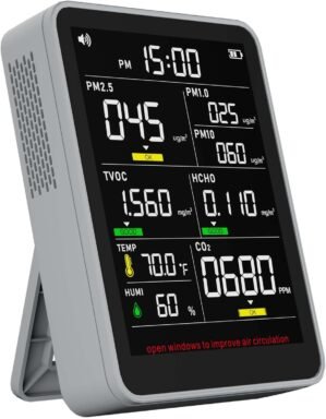 Professional 9-in-1 Indoor Air Quality Monitor with PM1.0 |PM2.5 |PM10 |HCHO |TVOC |CO2 |Humidity |Temperature |Time, Portable Easy to Use for Home Car Office (Sage Grey)