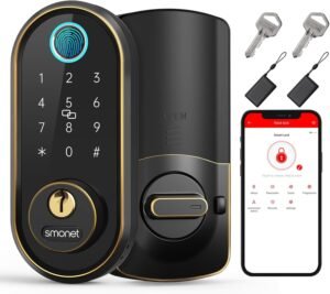 Smart Keyless Entry Door Lock – Fingerprint Electronic Deadbolt Touchscreen Keypad SMONET Biometric Digital Bluetooth Door Lock Smart Deadbolt Compatible with Alexa for Homes and Hotel