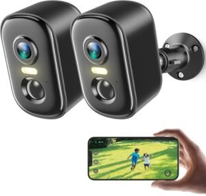 2K Security Cameras Wireless Outdoor, 2 Pack Battery Powered WiFi Cameras for Home Security with AI Motion Detection, Spotlight Color Night Vision, 2-Way Talk, Siren Alarm, IP65, Cloud/SD Storage