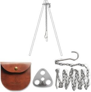 Stainless Steel Camping Gear and Equipment – Campfire Cooking Accessories Set – Radiate Portable Round Cookware – Dutch Oven Camping Cookware – Outdoor Camp Tripod Cooking, Silver