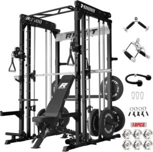 RitFit M1 & M1 Pro Smith Machine Weight Stack Set with Cable Crossover System, Multi-Function Squat Rack Power Cage for Home Gym, Power Rack and Packages