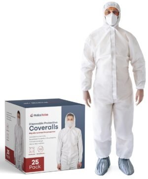 Hazmat Suits Disposable | 25 Pack, 2X-Large | Protective Coveralls with Attached Hood and Boots | Heavy Duty Full Body Painters Suit for Adults – Breathable & Water Resistant | 2XL