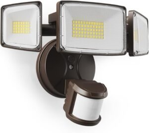 Onforu 75W LED Motion Sensor Outdoor Lights, Dusk to Dawn Flood Lights Outdoor Motion Sensor, Hardwired Security Lights Floodlights Outside 7500LM 6500K Daylight IP65 Waterproof (Brown)