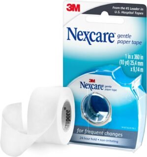 Nexcare Gentle Paper Tape Dispenser, Medical Paper Tape, Secures Dressings and Lifts Away Gently – 1 in x 10 Yds, 1 Dispenser