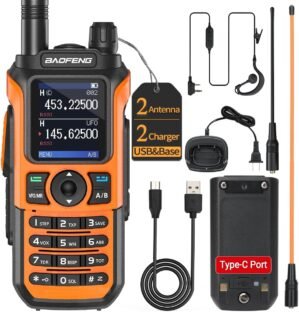 Baofeng Radio Ham Radio Handheld Dual Band Long Range Two Way Radio for Adults UV-21R Rechargeable Walkie Talkies with Earpiece and AR-771 Orange Antenna Full Kit