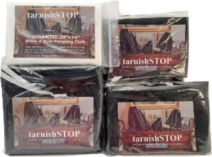 15.00 Savings, TarnishSTOP, USA Made, Bundle (3) Anti-Tarnish Prevention Cloth Storage Bags (Small, Medium and Large) + (1) Gigantic Silver Polishing Cloth For Silverplate & Sterling Silver, Black