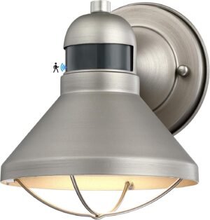 LONEDRUID Motion Sensor Outdoor LED Wall Sconce Dusk to Dawn Exterior Barn Light Fixtures Silver Outside Porch Light Waterproof Farmhouse Wall Mount Lamp for House Garage Entryway