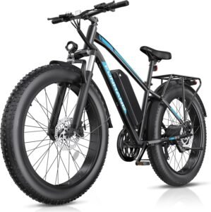 Electric Bike for Adults, Peak 1000W Ebike, 25MPH 60Miles Electric Mountain Bike, 26″ Fat Tire Adult Electric Bicycle with 48V 13AH Battery, Rear Rack, 7 Speed, Front Suspension, Turn Signal