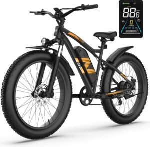Electric Bike, 26″ Fat Tire E Bike, 1500W Motor, 48V 14.5Ah Removable Electric Bike for Adults, 72 Miles & 28 mph, Electric Bicycle with 7 Speed and Dual Suspension