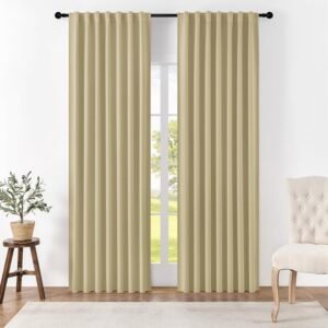 Joydeco Blackout Curtains 96 Inches Long for Bedroom, Thermal Insulated Black Out Curtains 2 Panels Set, Room Darkening Drapes for Living Room Window (W52 x L96 Inch, Beige)