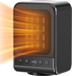 Lerat Space Heater, Portable Electric Heaters with Thermostat, 1500W PTC Fast Heating Ceramic Room Small Heater with 3 Modes, 1-12H Timer, Heaters for Indoor Use Office Bedroom Home-Black