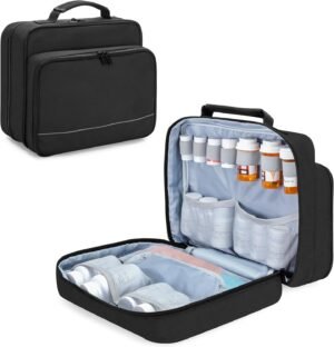 Damero Pill Bottle Organizer, Medicine Bottles Storage Bag Medication Travel Carrying Case for Pill Organizer, Vitamins, Medical Supplements, Black, Patent Design