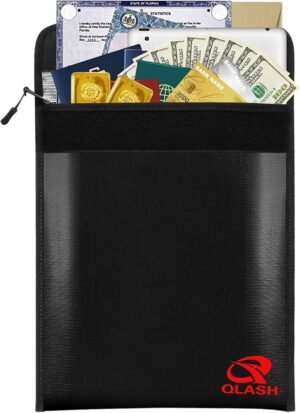 QLASH Fireproof Document Bag (2200℉), 15”x 11” Upgrade Water Resistant and Fire Safe Storage with Zipper for Jewelry, Large Legal File and MacBook