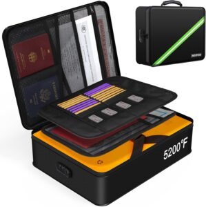 Noiposi Document Organizer with 5200℉ Heat Insulated, 16.1″x11.4″x4.3″ Waterproof and Fireproof Document Box with Lock, Home Strong Fireproof Safe Storage Box for Legal Size Documents and File