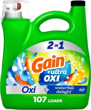 Gain Ultra Oxi Liquid Laundry Detergent, 107 loads, 154 fl oz, Waterfall Delight Scent, 2-in-1, HE Compatible