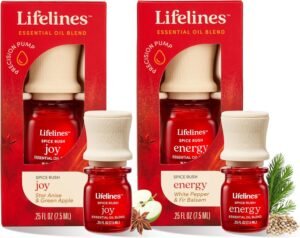 Lifelines Essential Oil Blends, 2-Pack – Blended Essential Oils with Mess-Free Precision Pump for Aromatherapy Diffusers – Long-Lasting Scented Fragrance – Spice Rush (Joy & Energy)