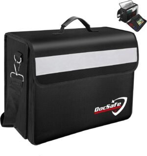 DocSafe Fireproof Document Bag with Multiple Pockets,5200°F Large (17”x12.5”x7.2”) File Organizer Fireproof Waterproof Bag Important Document Holder Home Office Portable Filing Storage for Valuables