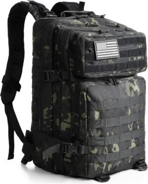 Military Tactical Backpack for Men Molle Army 3 Days Assault Pack Bug Out Bag Water Resistant and Heavy Duty Hiking Treeking Rucksack -Black Camo