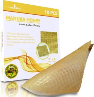 AWD Manuka Honey Gauze Dressing – 100% Impregnated Medical Grade Honey Patches – Medical Supplies, Wound Care, and First Aid – Gauze Pads 10 Count (2″x2″)