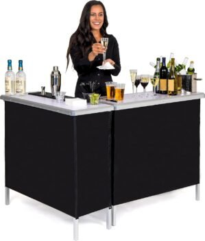 GoBar Portable Double Bar Table Set – Mobile Bartender Station for Events – Includes Carrying Case – Standard or LED