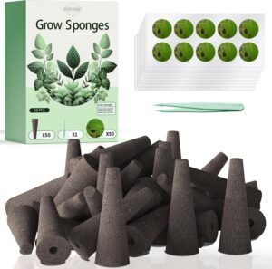 50 Pack Hydroponics Grow Sponges for Aero Garden – Replacement Root Growth Sponge Seed Pods for Hydroponic Garden Indoor Growing System, Seed Starter Sponges Pod Kit with 50 Labels and 1 Tweezers