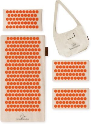 Inner Balance Acupressure Mat and Pillow Set Natural HIPS Plastic Coconut Fiber Filling, Buckwheat for Back/Neck Pain Relief Sciatica & Relaxation, Stress Relief