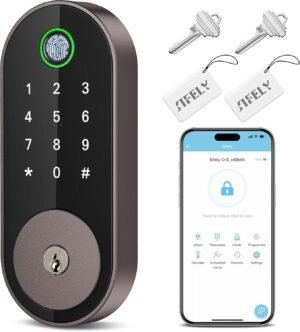 Keyless-Entry Fingerprint Deadbolt Smart Lock: Sifely Automatic Electronic Keyless Entry with Code, Digital Biometric Fingerprint Door Lock with Keypad (Bronze)