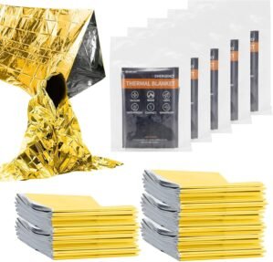 5PCS Emergency Blankets,82x62inch Thermal Mylar Foil Blanket, Waterproof Space Blanket, Designed for NASA, Survival Rescue Survival Gear for Hiking, Camping, Bug Out Bag First Aid Kits,Golden