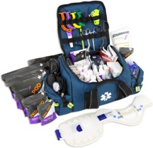 Lightning X Pre-Stocked EMS/EMT Trauma Kit w/Large First Responder Bag & 256 First Aid Medical Supplies – Blue
