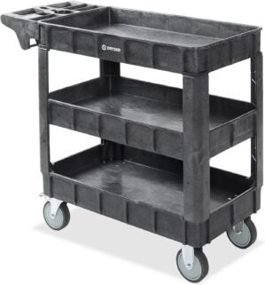 Dryser Utility Service Cart with Wheels, 40″ x 17″ Heavy Duty 550 lb. Capacity with Shelves – 3 Tier Rolling Cart with Two 5″ Swivel Casters for Warehouse, Garage, Cleaning