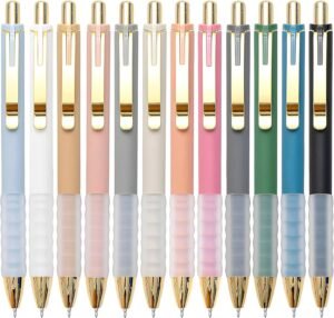 Linbsunne Ballpoint Pens Black Medium Point 1mm Pen with Super Soft Grip Ball Point Pen for Men Women Retractable Pens (gold-12 pcs)