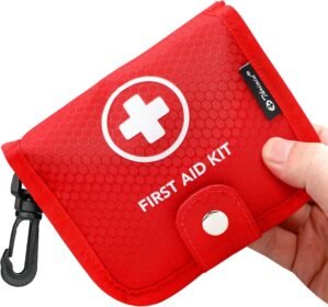 Small First Aid Kit, 100 Pieces Water-Resistant Well Organzied Pouch with Rotatable Buckle – Ideal for Outdoor, Travel, Biking, Camping, Hiking, Car (Red)