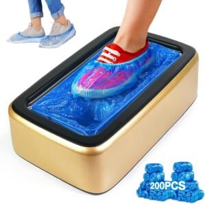 Automatic Shoe Cover Machine with 200pcs Disposable Shoe Covers Shoe Cover Dispenser Shoe Cover Machine Shoe Covers Disposable Non Slip Waterproof, Suitable for Indoor