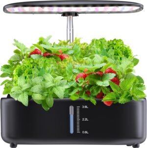 Hydroponics Growing System Kit 12Pods, Birthday Gifts for Mom Women, Herb Garden Indoor with LED Grow Light for Home, Adjustable Height Up to 17″, 12Pods,Auto-Timer (Black)