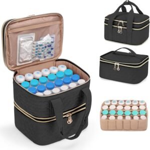 YARWO Pill Bottles Organizer Empty, Upgraded 3 Layers Medicine Storage Bag with Demountable Design and Dividers, Medication Travel Case for Pills, Vitamins, Masks, First Aid Supplies, Black