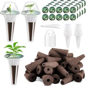 66pcs Hydroponic Seed Pod Kit – Compatible with Aerogarden and All Brands – Grow Anything Indoor Garden System – Includes 15 Grow Sponges, 15 Baskets, 20 Labels and Tweezer for Easy Planting