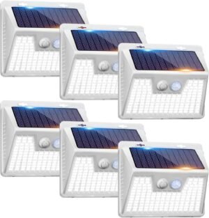 Peasur Solar Lights Outdoor Waterproof, 6Pack 140LED Ultra-Bright Solar Motion Sensor Lights, 3 Modes Solar Powered Fence Lights, Solar Security Wall Lights for Garden Yard Outside(Cool White)