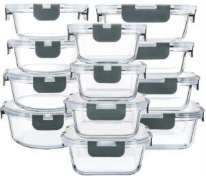 M MCIRCO 24-Piece Glass Food Storage Containers with Upgraded Snap Locking Lids,Glass Meal Prep Containers Set – Airtight Lunch Containers, Microwave, Oven, Freezer and Dishwasher