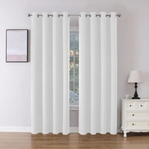 Joydeco 60% Blackout White Curtains 84 Inch Length 2 Panels, Thermal Insulated Long Curtains& Drapes 2 Burg, Room Darkening Grommet Drapes for Bedroom Living Room Window(Greyish White, W52 x L84 Inch)