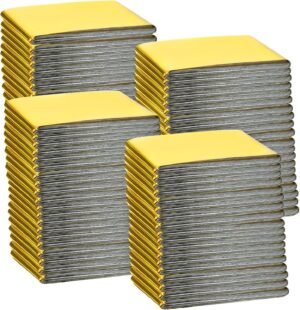 Macarrie 100 Pack Emergency Thermal Blankets Silver Foil Survival Blanket Space Blanket Survival Kit for Outdoors, Camping, Hiking, Homeless, Survival or First Aid (Gold)
