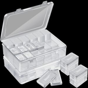 Batiyeer 100 Pcs Silver Bar Case Holder – Clear Acrylic Bullion Holder and Plastic Storage Box for 1 oz Silver Bar
