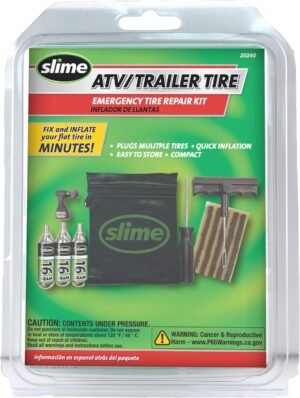 Slime 20240 Tire Repair and Inflation Kit, Tubeless Tires, Trailer & ATV Emergency Puncture Repair, Quick and Easy, Contains Mini Inflator