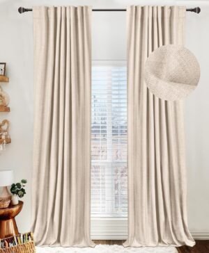 100% Blackout Shield Linen Blackout Curtains for Bedroom 72 Inches Long, Back Tab/Rod Pocket Living Room Drapes, Thermal Insulated Blackout Curtains 2 Panels Set, 50″ W x 72″ L, Beach Sand