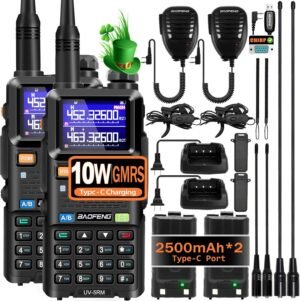 BAOFENG UV-5RM 10W Handheld Ham Radio Long Range, Portable Two Way Radio with 2500mAh Type-C Charging Battery, Rechargeable 5RM Multi-Band Walkie Talkies for Adults (2 Pack)