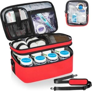2 Layers Medicine Storage Organizer Bag with Portable Pouch, Pill Bottle Organizer Case for Pills, Vitamin, Fish Oil, Lockable Medicine Storage Bag for Home and Travel