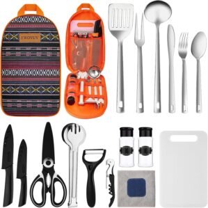 Camping Cooking Utensils Set- Camping Essentials Cookware Accessories Gear Must Haves Camper Tent Camp Kitchen Rv Gadgets Outdoor Stove Portable Picnic Gifts for Women BBQ Stuff