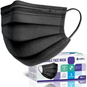 Medtecs Face Mask Disposable – 50/2000 PCS – Comfortable 3 Layer Breathable Mask, The Better Protection and Health Choice – CoverU ASTM Level 1 Adult Mask – 50 PCS – Black